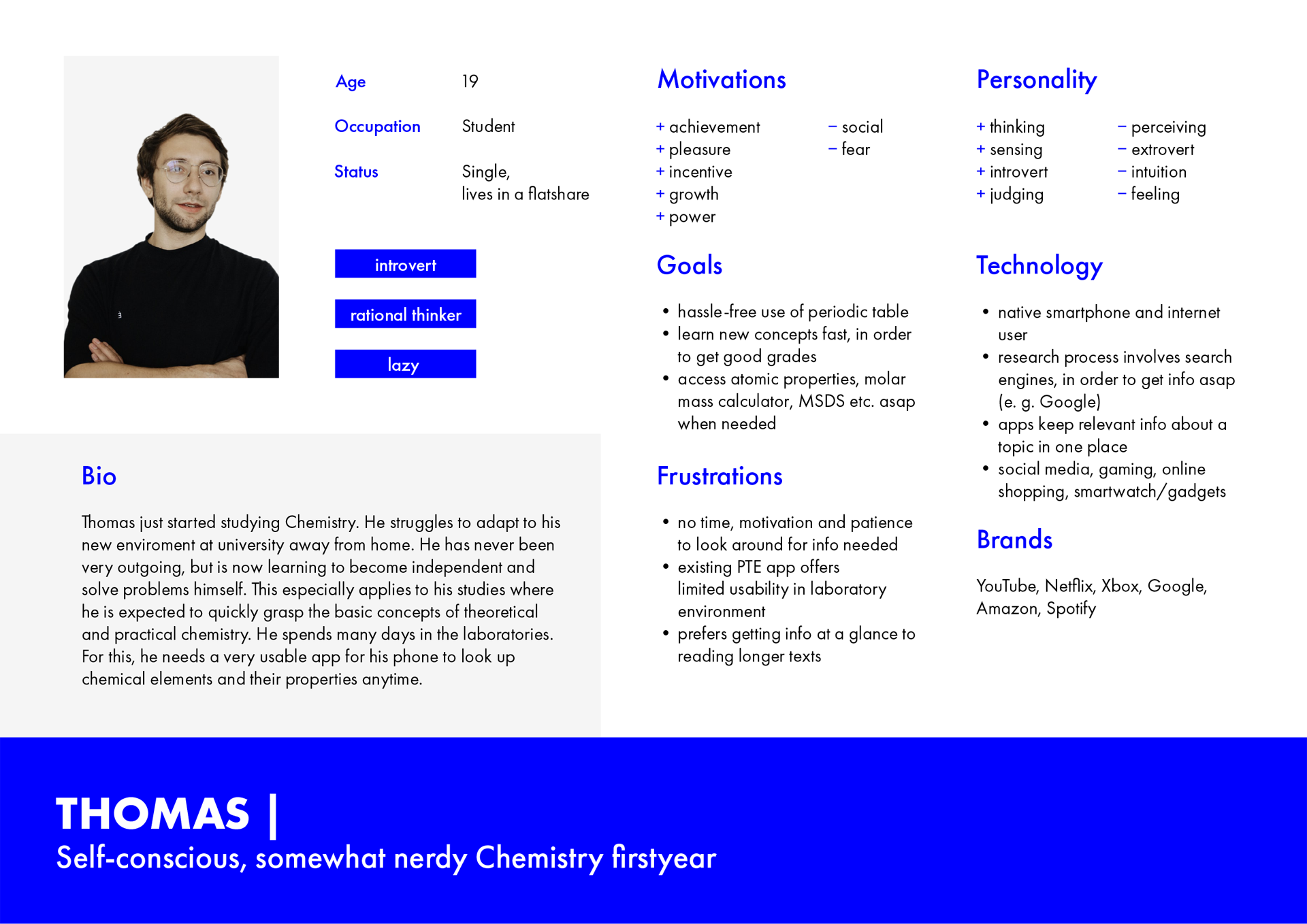 Persona of a chemistry student
