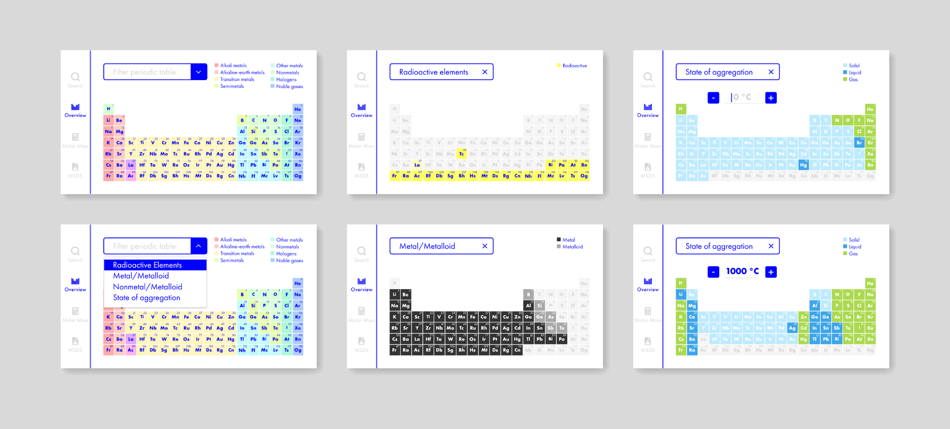 Elementary app Hi-Fi screens